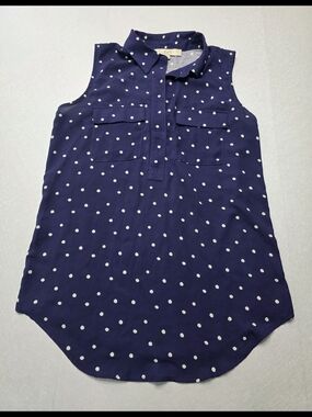 LOFT Navy Blue Polka Dot Sleeveless Blouse Size XS
